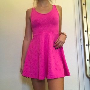 Bright Pink Detailed Mini Dress